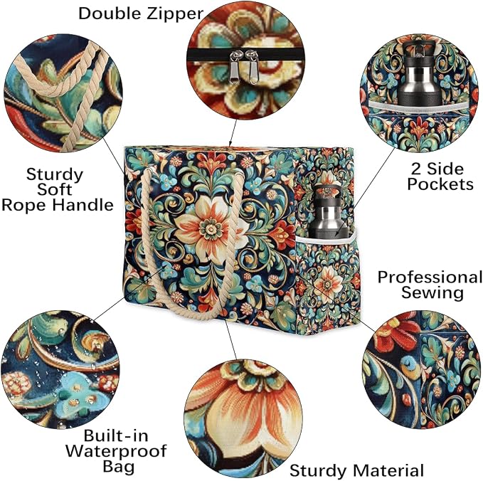 Large Beach Bag with Zipper Beach Bags for Women Water Resistant Swim Pool Bag - Image 5