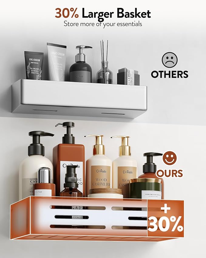 Orimade Aluminum Over the Door Shower Caddy, Rustproof Hanging Shower Organizer, Heavy Duty,Adjustable Height,Safe Rounded Edges, Bottom Plate to Hold Small Items, for Bathroom Storage, 2-Tier Silver - Image 5