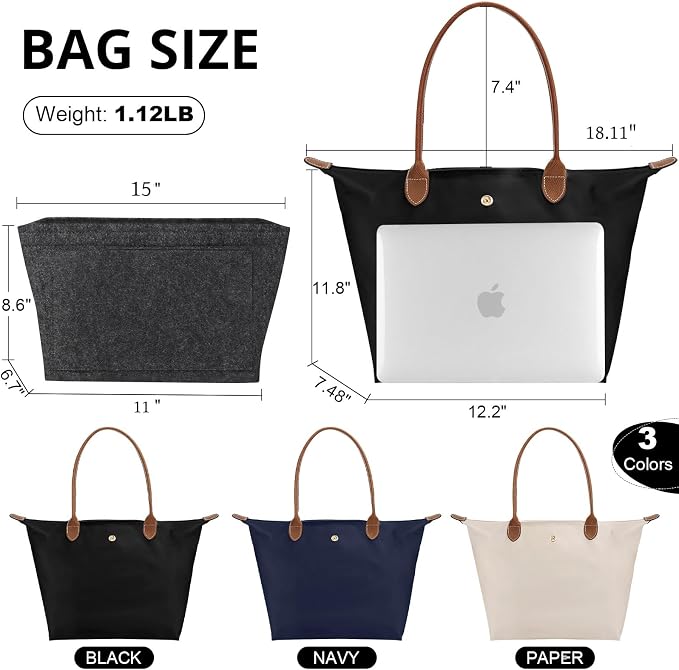 Tote Bag for Women with Purse Organizer Insert, Foldable Waterproof Nylon Bag for Travel, and Daily Use,Medium Size. - Image 6