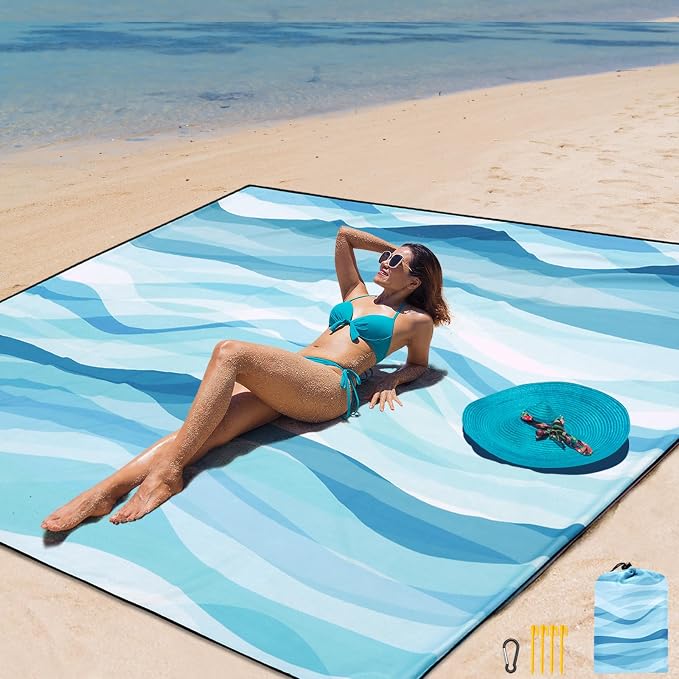 AISPARKY Beach Blanket Waterproof Sandproof Extra Large, Oversized Beach Mat, Quick Drying&Compact&Lightweight, Picnic Blankets Vacation Essentials for Outdoor Beach Camping (79" X 83" (4 Person)) by AISPARKY