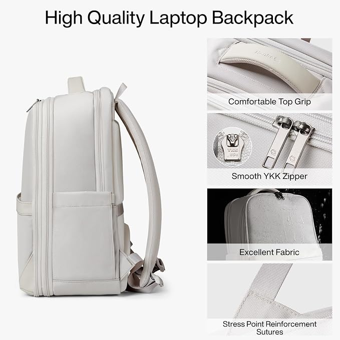 Hanke Expandable Travel Backpack 16 Inch, Full-Open Laptop Backpack, Grey | Fits 15.6 Inch Laptop, Water-Resistant, Carry On Personal Item Bag, 20L-25L, Trolley Sleeve, Business Work Bag for Women Men - Image 7