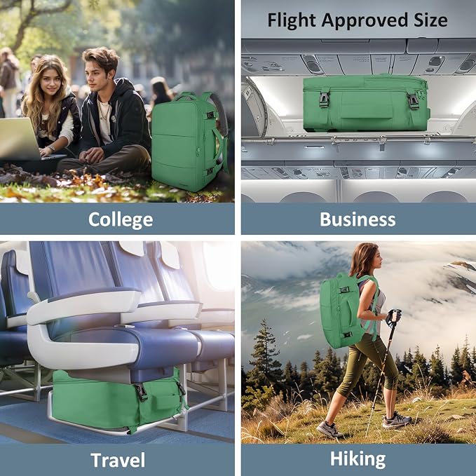 Taygeer Travel Backpack for Women Men, Airline Approved Carry On Backpack | 40L TSA Friendly Daypack with 17.3 inch Laptop Compartment, Backpack for Business Hiking Travel, Peridot Green - Image 9