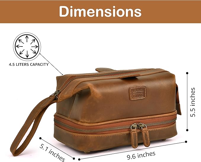 LEATHER VILLAGE Genuine Leather Dopp Kit – Large Travel Toiletry Bag with Waterproof Lining, Dual-Zip Design for Men & Women, Organizer for Shaving, Makeup & Essentials - Tan - Image 5