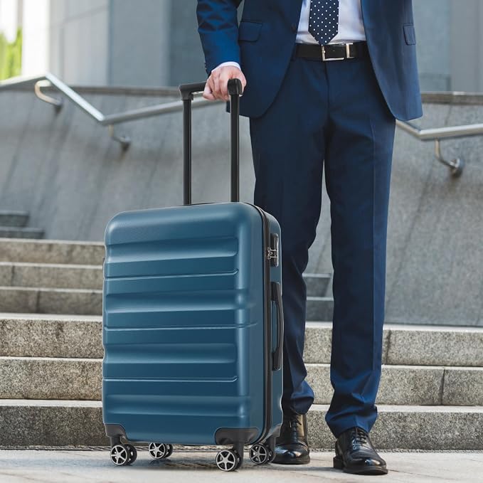 Inky Blue 6 Piece Luggage Set Hard Shell - Traveling Suitcases with Spinner Wheels and Small Cases for Family Travel, Durable Carry On Luggage Sets with Lock for Women and Men - Image 5