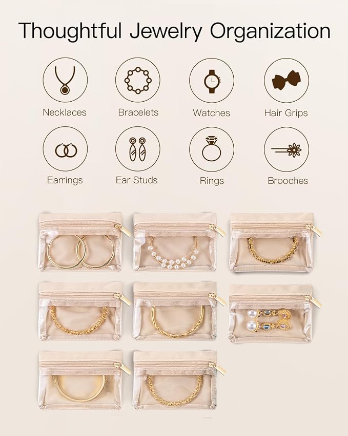 VLANDO Travel Jewelry Case with 8 Velvet Jewelry Bags Jewelry Travel Organizer Box for Girls Jewelry Box for Rings Earrings Brides Gifts Birthday Gifts for Women Teen(White) - Image 4