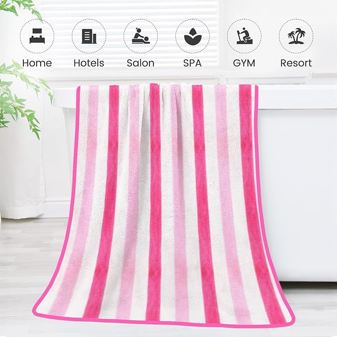 JML Microfiber Bath Towels,2 Pack(30" x 60"), Oversized, Soft, Super Absorbent, Fast Drying, Large Beach Towel Set for Sauna, Salon, Sports, Fitness, Yoga, Cabana Stripe Pink - Image 7