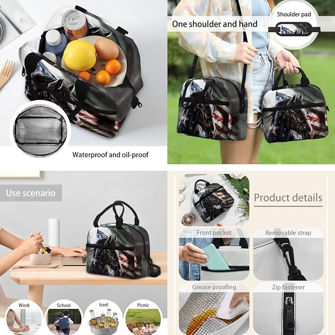 POLERO American Flag Horse Backpack with Lunch Box Teens Bookbag Schoolbag Set Kids Pencil Case Water Bottle Holder for Boys - Image 6