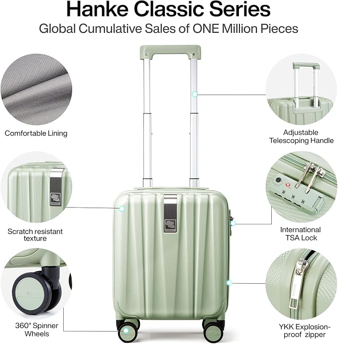 Hanke 14 Inch Underseat Carry On Luggage with Wheels Hard Shell Suitcases Carry On Bag Lightweight Small Mini Suitcase Travel Luggage for Travel（Bamboo Green） - Image 4