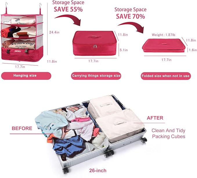TABITORA Portable Hanging Travel Shelves Bag Packing Cube Organizer Suitcase Storage Large Capacity - Image 3