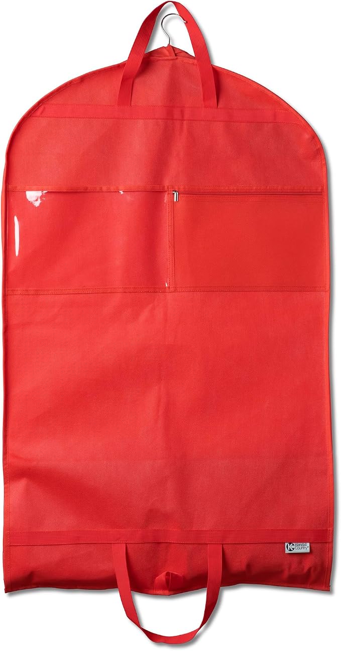 Enhanced Hanging Garment Bag with multiple clear Pockets, carrying straps, front and Side Zippers for Clothes, Dance Costumes, Cheer uniforms, and pageant dresses. (Candy Apple Red, 40 inch-2 pack) - Image 3
