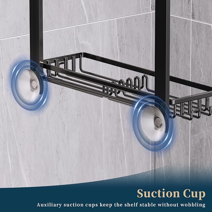 Consumest Over The Door Shower Caddy - 4 Tier Adjustable Hanging Shower Organizer Shelf with 2 Soap Holders & 22 Hooks, Rustproof Easy Installation Hanging Storage Rack for Bathroom, Black - Image 5