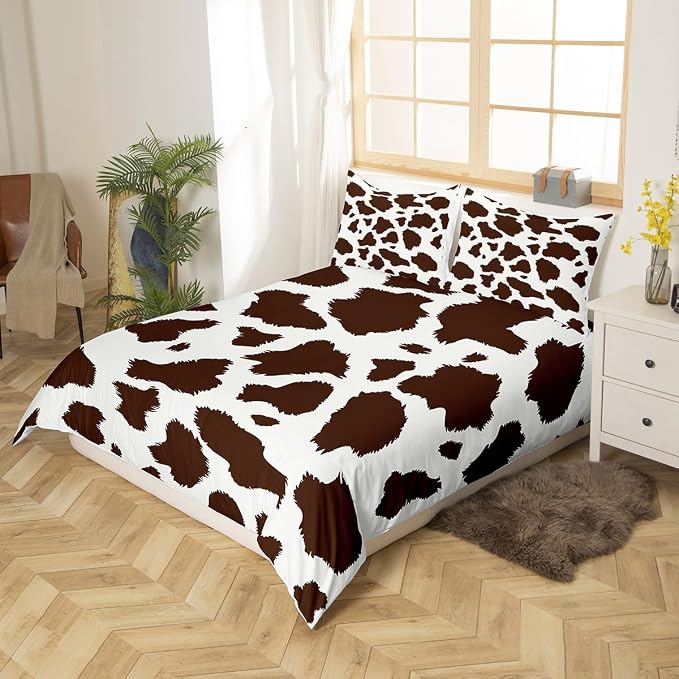 Cow Print Bedding Set Adult Women Brown Wild Animal Highland Cow Fur Print Comforter Cover Africa Animal Milk Cow Farm Bedding Collections Exotic Tribal Style Duvet Cover, Queen Size - Image 2