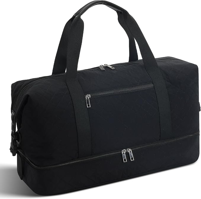 Oeihuivt Weekender Bags for Women with 3 Extra Pack - 21 Inch Large Travel Duffel Bag Set with Shoe Compartment, Heavy-Duty Nylon Carry on Overnight Tote, Black by Oeihuivtweekenderbag