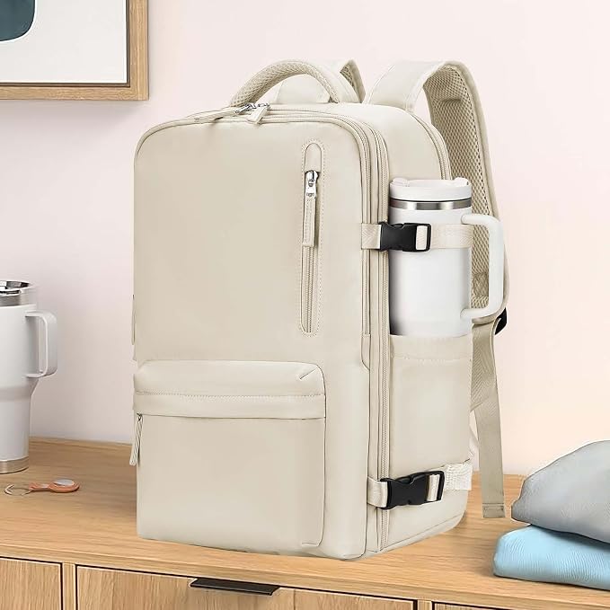 Large Travel Gym Backpack Women Carry On Backpack Flight Approved Hiking Waterproof Rucksack Casual Daypack Laptop bags airplanes Shoes Compartment Personal Item Travel Weekender Bag Essentials Beige - Image 2