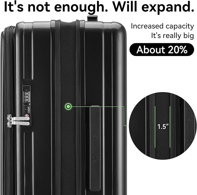 ROAMING Luggage Sets Hard shell Suitcase Top Opening Expandable with Wheels, Sturdy Large Suitcase Tsa Lock 20 Inch Carry on 28 Inch Checked Luggage, 2-Piece Set (20/28) for Travel Woman Men. Black - Image 5