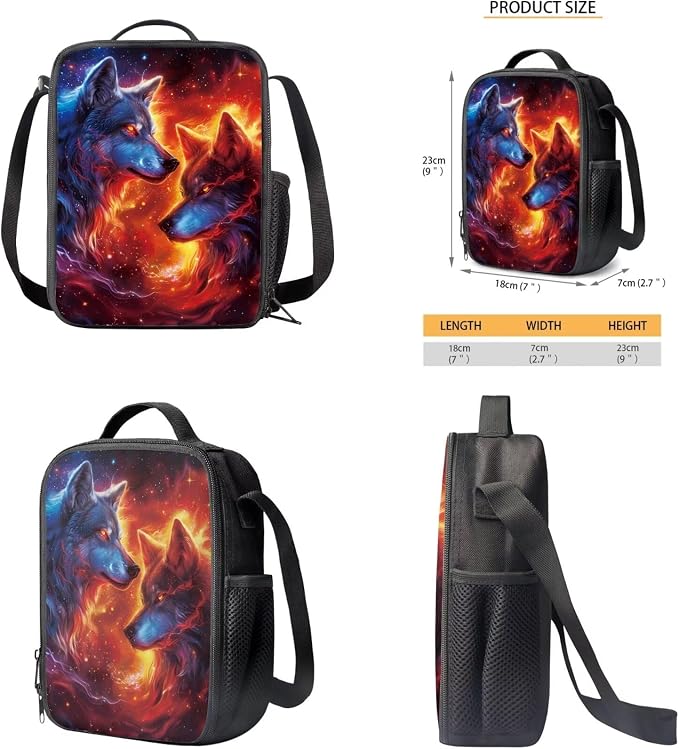 Galaxy Wolf Backpack for Girls Boys Backpack with Lunch Box Water Bottle Pouch and Zipper Pencil Pouch 4PCS Set Bookbag with Compartments for School 17 inch Large Capacity School Bag for Kids - Image 5