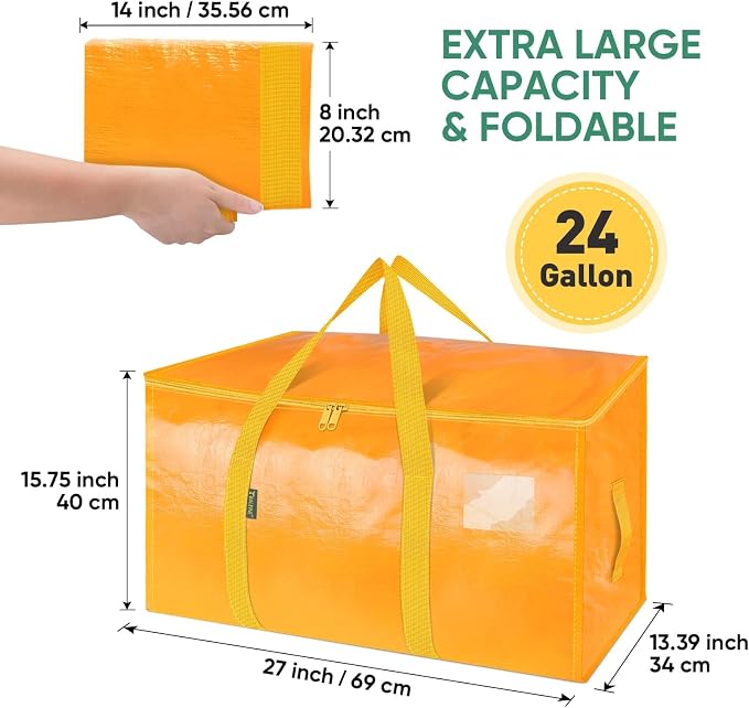 BALEINE 2-Pack Oversized Moving Bags with Reinforced Handles, Heavy-Duty Storage Tote for Clothes, Moving Supplies (Light Yellow, 2-Pack) - Image 2