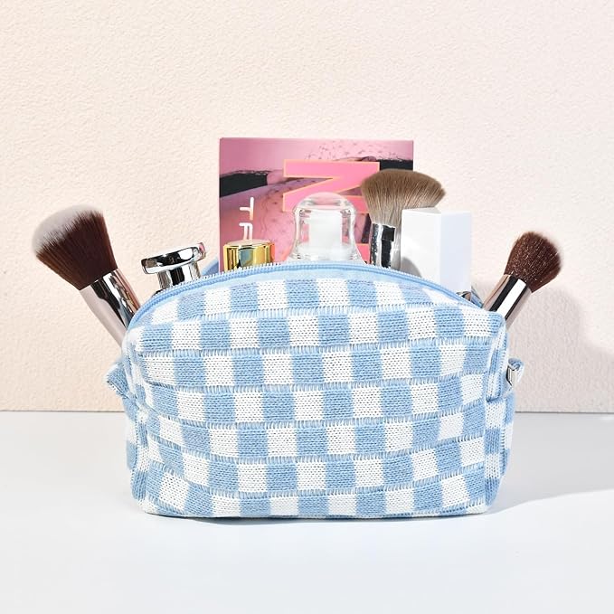 SOIDRAM 2 Pack Checkered Makeup Bag for Women, Cute Makeup Pouch Small Makeup Bag Travel Cosmetic Organizer for Toiletries, Brushes & Skincare - Image 3