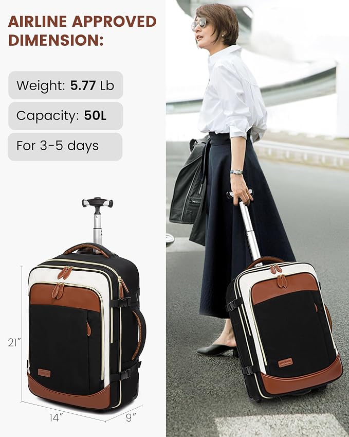 LOVEVOOK Rolling Backpack for Women, 50L Travel Backpack with Wheels, Carry on Luggage for Men, 17.3 Inch Wheeled Laptop Bag, Flight Approved Personal Item Suitcase - Image 2