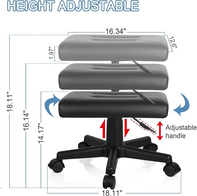 Lilithye Footrest Stool Under Desk Adjustable Height Footrest Ottoman Ergonomic Foot Stool with Wheels 360° Rolling for Home Office (Black-1) - Image 2