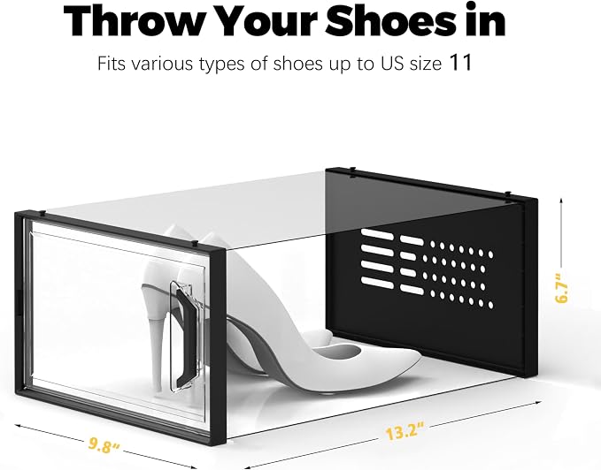 SEE SPRING X-Large Shoe Storage Box Fit Size 11, Clear Plastic Stackable Shoe Organizer for Closet, Space Saving Sneaker Shoe Rack Containers Bins Holders for Entryway, Under Bed, 12 Pack Black - Image 5