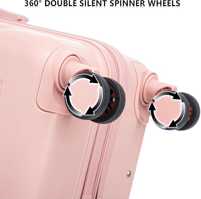 Hardside Luggage Sets, Lightweight Stripes Suitcase with Spinner Wheels, Pink-220 - Image 3