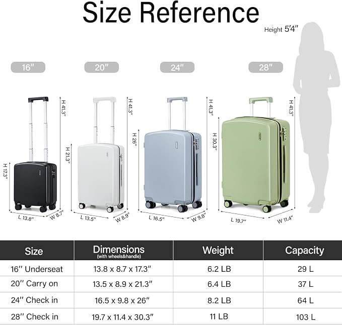 Hanke Hard Shell Luggage Sets 3 Pieces, Carry On and Checked Luggage Sets with Spinner Wheels, Durable PC Hardside Rolling Suitcase for Travel (16/24/28 Inch,Smoke White) - Image 2