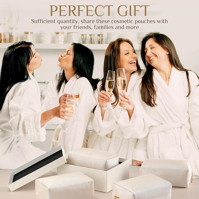 100 Pack Aesthetic Makeup Bags Bulk PU Leather Cosmetic Pouches Waterproof Toiletry Bags Makeup Pouches Bulk for Teen Girls Women Party Gift Travel Storage Back to Teacher Gift (Ivory White) - Image 6