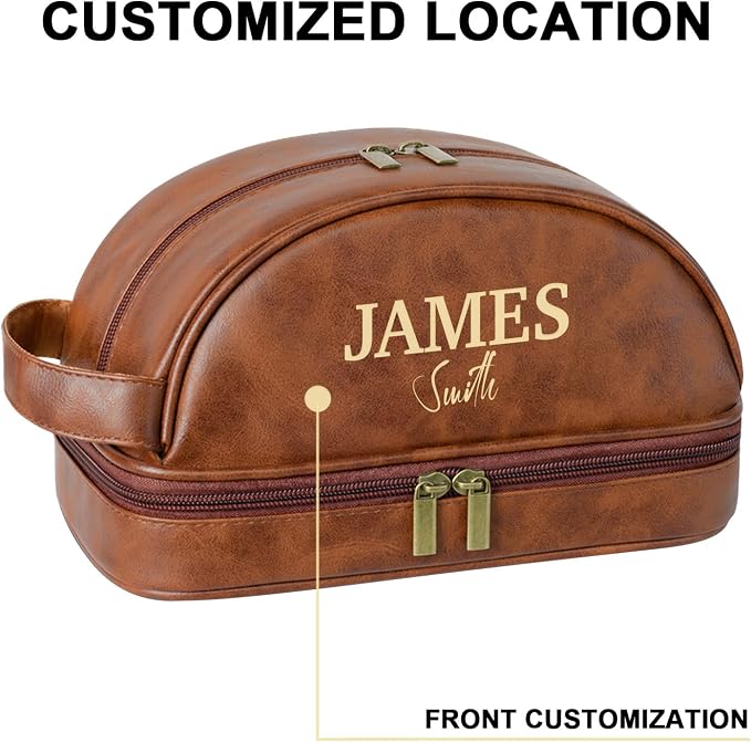 Personalized Leather Toiletry Bag, Brown, Three Layer Structure, Waterproof, Customizable Name Engraving, Travel Organizer for Men, Multi-Occasion Gift (UK1002) - Image 3