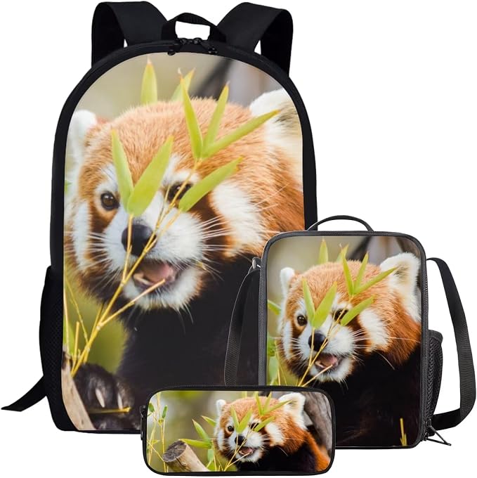Girls Boys School Backpack with Lunch Box Pencil Case Comfy Padded Lightweight Red Panda Backpack Set Kids Cute Bookbag Insulated Lunch Bag Student Large Capacity Daypack 17 Inch by Parprinty