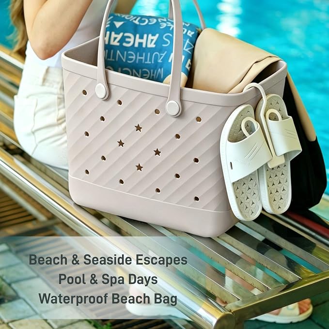 Rubber Tote Bag Extra Large & Medium, Waterproof Beach Bag for Women Men, Pool Travel Swim Silicone Tote - Image 5