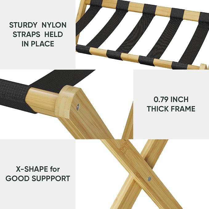 Smart FENDEE Luggage Rack, Folding Luggage Rack for Guest Room, Bamboo Suitcase Stand Holds up to 131 lb, Luggage Stand with Storage Shelf for Hotel, Bedroom (1 Pack) - Image 5