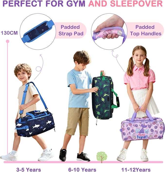 Kids Duffle Bag,VASCHY Travel Bag for Toddler Boys Overnight Sleeping Bag Duffel Ballet Dance Sport Carry On Weekender Bag with Shoes Compartment Dry Wet Pocket Mermaid - Image 7
