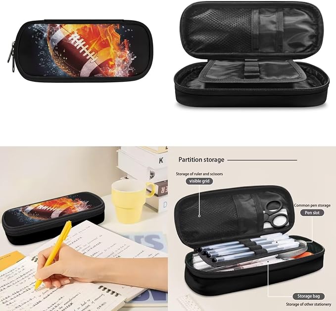 Football Bookbag for Boys Teenage Boys Girls Schoolbag Backpack Set with Lunch Box and Pencil Pouch 17 Inch Laptop Bag Casual Daypack, 3Pcs - Image 6