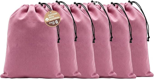 LFH Cotton Rich Shoe Storage Bags with Drawstring, Dustproof Breathable Reusable Organizer, Perfect For Travel, Dorm, Hotel, College, Gym, Machine Washable 8"x17" (Pack of 6) - Pink by LFHHomePrivateLimited