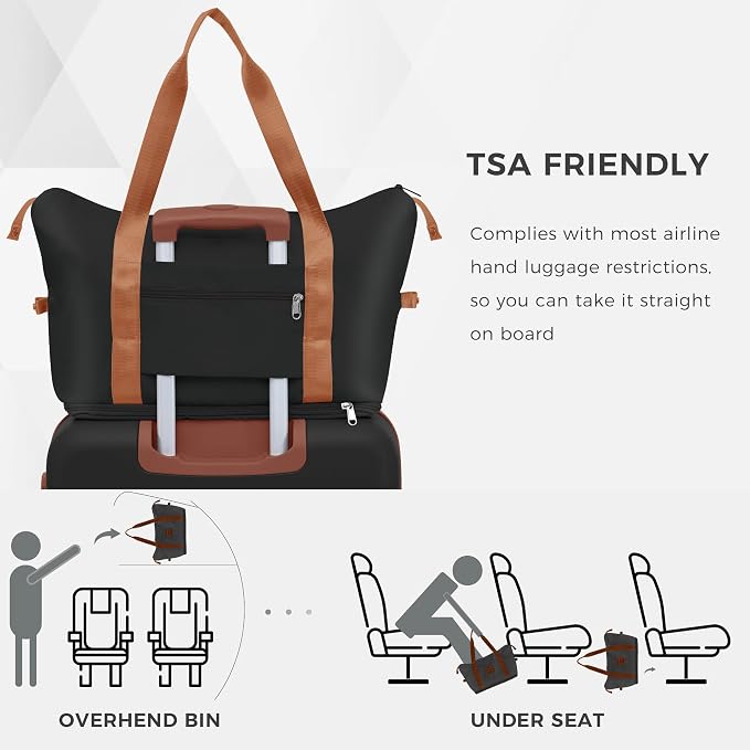 4-Piece Luggage Set, Suitcase with TSA Lock Travel Duffel Bag Wet-Dry Toiletry Bag, Black - Image 5