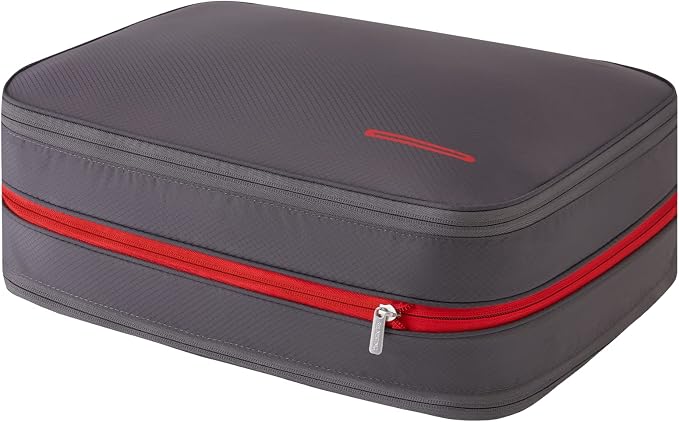 Bee Nesting Compression Packing Cubes for Travel - Large 26L Expandable Luggage Organizer with Clean/Dirty Compartments, Water-Resistant Nylon Space Saver Bag for Carry-on Suitcase（26L/GrayRed） by BeeNesting