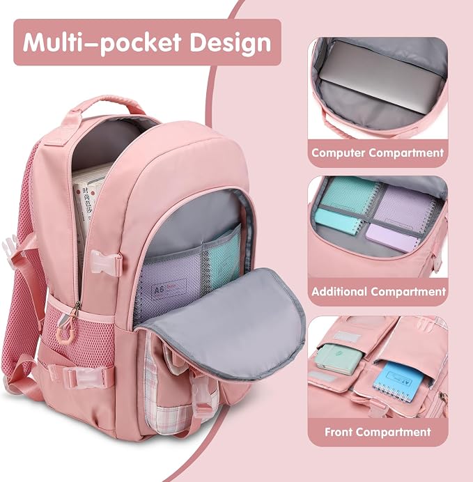 ACESAK Backpack for Girls with Insulated Water Bottle, Bookbag Backpack for Girls Kids, 14oz Kids Water Bottle Stainless Steel, Lunch Bag & Pencial Case, Back To School Gift (Pink) - Image 3
