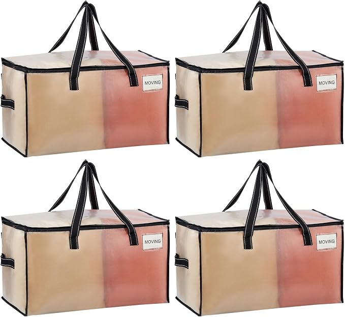 VENO 4 Pack Heavy Duty Moving Bags, Clear Storage Bags for Clothes and Comforters, College Dorm Essentials Packing Supplies, Foldable Boxes Alternative (Clear, 4 Pack) by Veno