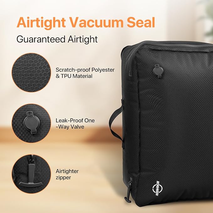 Vacuum Travel Bag for Luggage with Wireless Pump 35L, 180° Open Zipper, IP68 Waterproof, Reusable Compression Bags for travel to Save Space, Fits 20-28in Suitcase, Backpack, Cloth (2PC + Pump) - Image 5