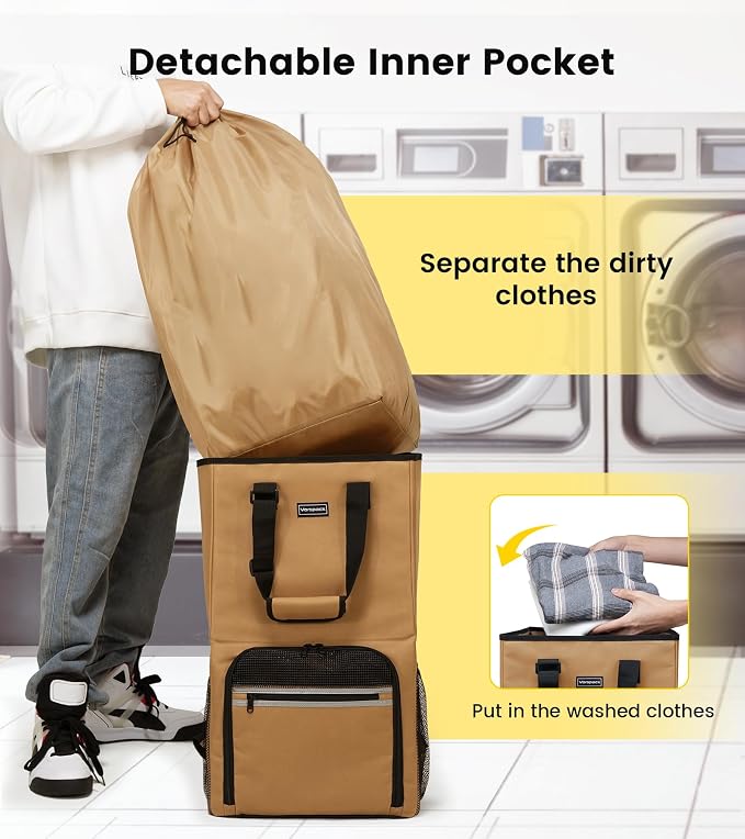 Vorspack Laundry Bag Backpack - Extra Large Laundry Bags with Shoulder Straps Heavy-duty 2 in 1 Laundry Hamper Basket for College Dorm Camp Laundromat Room Essentials - Khaki - Image 5