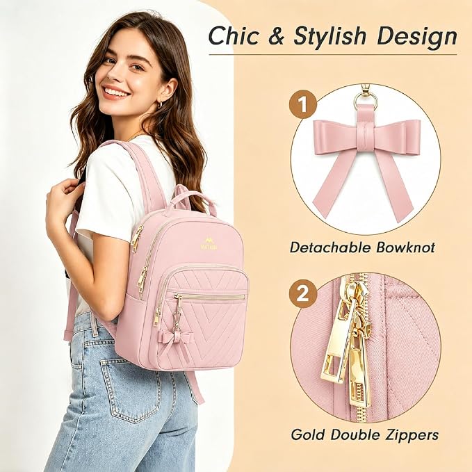MATEIN Pink Mini Backpack, Fashion Cute Bookbag Purse for Women, 2pcs Sets | Waterproof Lightweight Small Daypack, Ladies Teen Girls Casual Daily Shoulder Bag, Handbags for Travel Work School College - Image 5