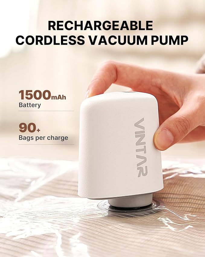 Vacuum Seal Bags for Clothing Travel with Rechargeable Cordless Pump, VINTAR 12 Pack Space Saver Vacuum Storage Bags, Travel Vacuum Compression Bags Set for Luggage Clothes Bedding Blanket - Image 3