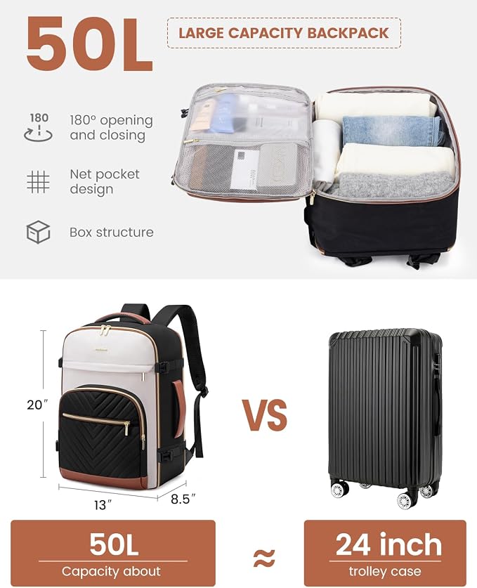 LOVEVOOK Travel Backpack for Women,50L Carry On Backpack for Airplanes,18 Inch Laptop Personal Item Travel Bag,TSA Approved Carry On Luggage,Waterproof Weekender Business Hiking Bag - Image 3
