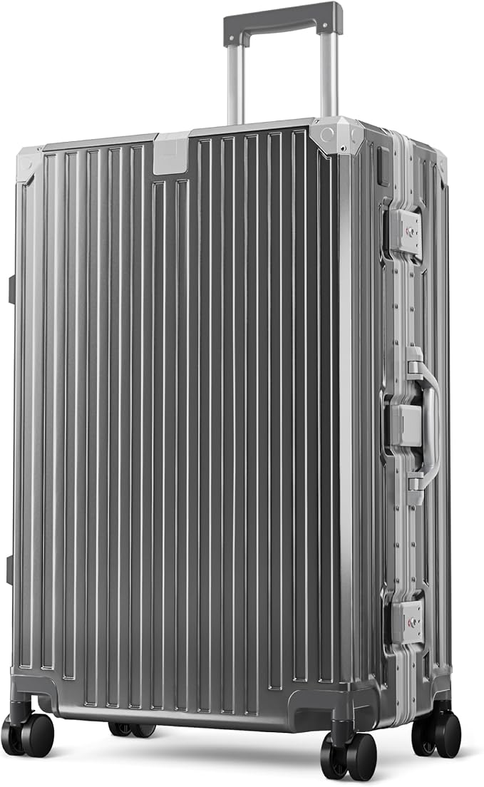 ALPHA CAMP Checked 28 Inch Luggage, Thickened Aluminum Frame Luggage with TSA Spinner Wheels, 3-Layer PC Hard Shell Zipperless Travel Suitcase, TypeC USB Charging Port, Cup Holder Grey by ALPHACAMP