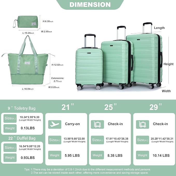 Travelhouse Hardside 3-piece Luggage Set, PC suitcases with Spinner Wheel | Double Spinner Wheels,TSA Lock, Underseat Waterproof Duffel Bag - Image 2