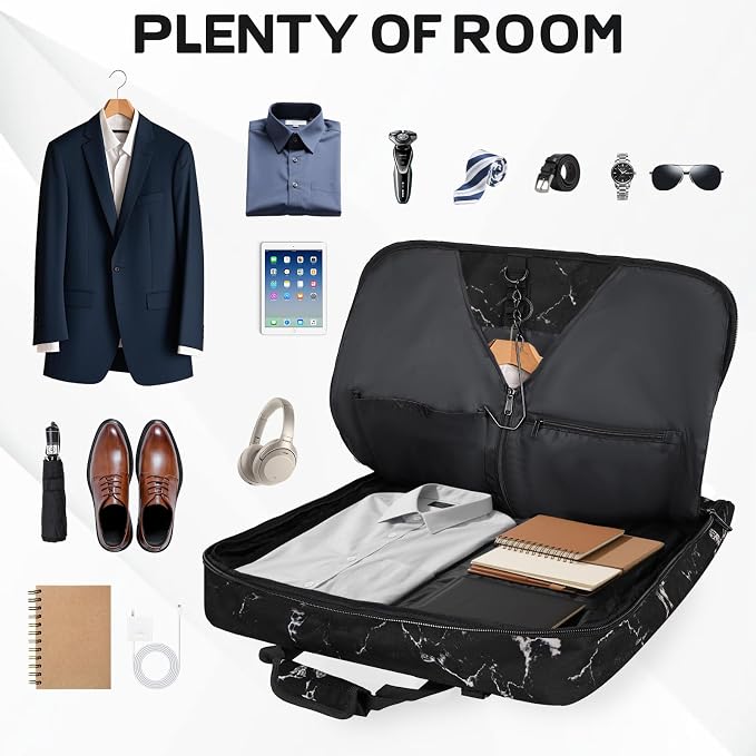 Goloni Garment Bag For Men Women Travel & Business,Hanging Clothes & Multiple Compartment,Waterproof Foldable Suit Bag Marble - Image 6