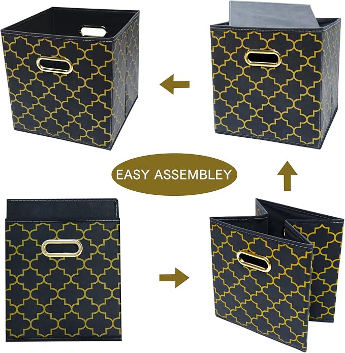 Fabric Cloth Storage Bins,Fabric Cube Organizer with Dual Handles Foldable Cube Storage Baskets for Home Bedroom Storage,Set of 3,(Grey Gold) - Image 6