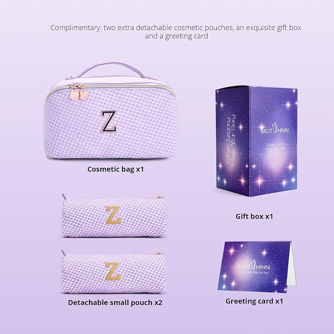 Personalized Gift Travel Makeup Bag: Initial Makeup Organizer Bag for Women | 3-in-1 Custom Make up Bag Set - Vegan Leather Travel Cosmetic Bag - Luxury Gift for Women – Birthday, Anniversary, Graduation - Image 5
