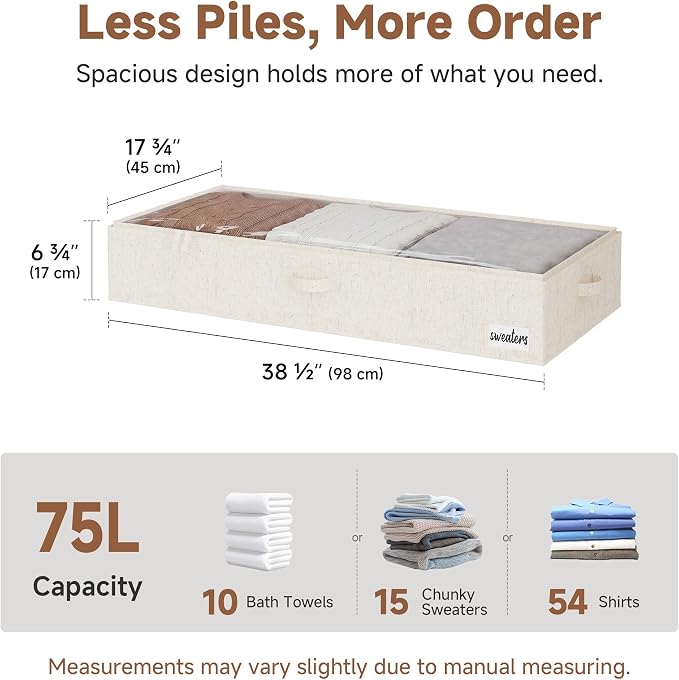 StorageWorks Under Bed Storage Containers - Extra Large Underbed Storage with Handles and Label Holder, 2 Pack Ultra-thick Fabric Underbed Bins, Closet Organizer for Clothes, Blankets, Sweater - Image 2